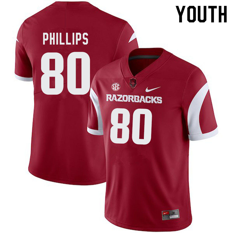 Youth #80 Matthew Phillips Arkansas Razorbacks College Football Jerseys-Cardinal